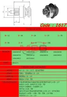 Бендикс стартера Ghibaudi 1617