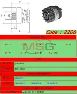 Бендикс стартера Ghibaudi 2206