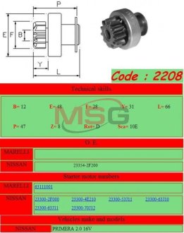 Бендикс стартера Ghibaudi 2208