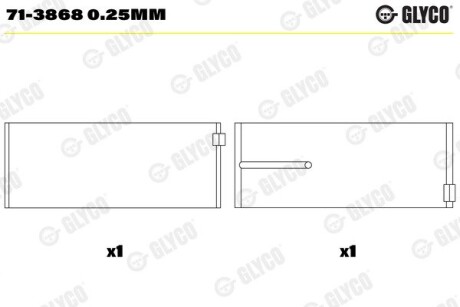 Вкладиши шатунні (1 шея). mb sputter (1cyl) om502 Glyco 71-3868 0.25MM