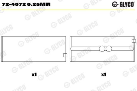 Вкладиші корінні 0,25 Glyco 72-4072 0.25MM