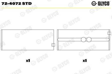 Вкладыши коренные (1 шея). продажа по 7 шт.. scania dc9/dc12/dc16/dsc12/dt12/dt16 Glyco 72-4072 STD