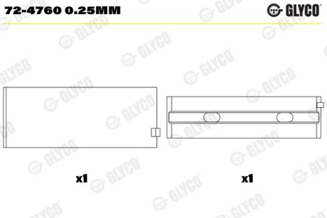 Вкладыши коренные mb Glyco 72-4760 0.25MM (фото 1)