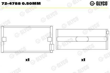 Вкладыши коренные (1 шея). daf mx300/340/375/265 Glyco 72-4788 0.50MM