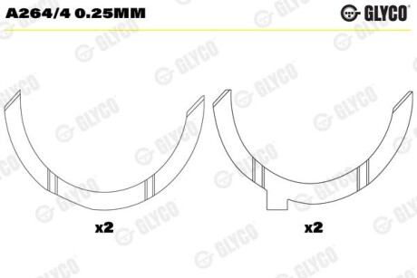 Полукольца разбега вала. r.v.i midr 06.35.40 Glyco A264/4 0.25MM