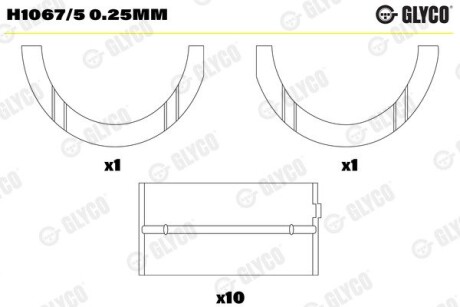 Вкладыши коренные Glyco H1067/5 0.25MM