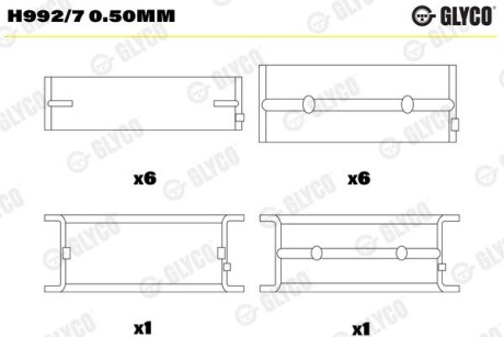 Подшипник скольжения hl/pass 0,50 (d25../d28..) Glyco H992/7 0.50MM (фото 1)