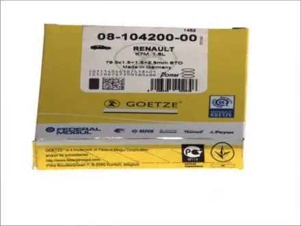 Кольца поршневые GOETZE ENGINE 08-104200-00