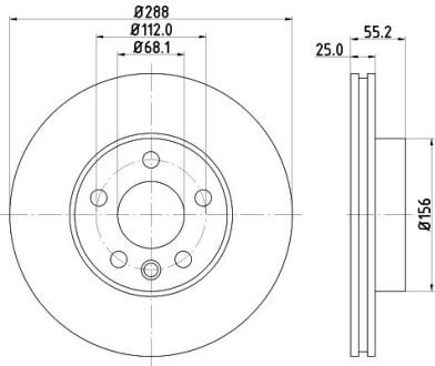 PRO Диск гальмівний перед. (вентил.) VW Sharan 95- FORD Galaxy SEAT (288*25) HELLA 8DD 355 104-481