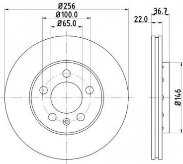 Тормозной диск перед. Golf 97-06/Bora 99-05/Octavia 97-10 (256x22) HELLA 8DD 355 105-361 (фото 1)