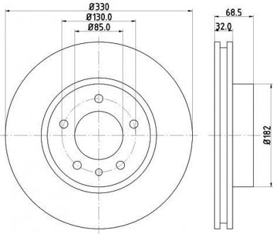 Тормозной диск перед. touareg/cayenne 330mm 3.0-4.2 02- (pro) левый HELLA 8DD 355 109-721