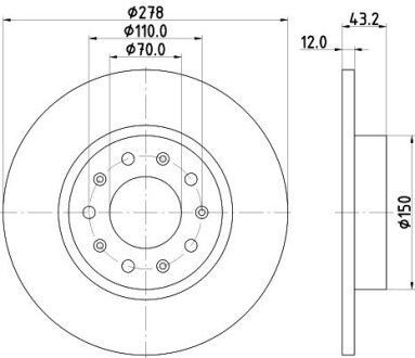 Гальмівний диск зад. Fiat 500X Jeep Renegade 1.0-2.4 06.05- HELLA 8DD 355 116-671 (фото 1)