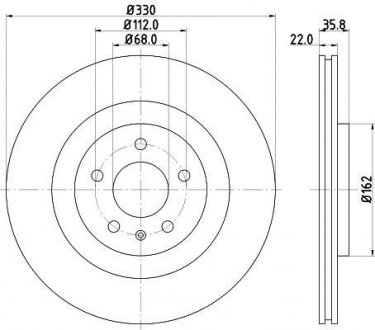 Тормозной диск зад. a4/a5/a6/a7/q5/macan 07- 1.8-3.2 (pro) 330mm HELLA 8DD355118-021 (фото 1)