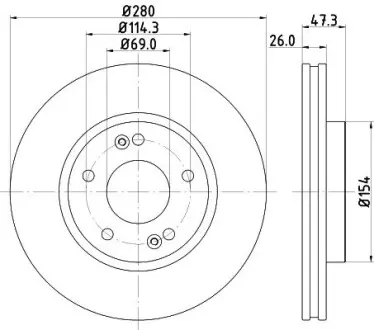 PRO HIGH CARBON диск гальмівний передн. (280ММ). Hyundai Tucson, Sonata 04-, Kia Magentis HELLA 8DD 355 129-711