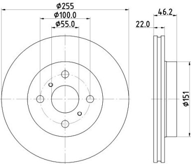 PRO TOYOTA Гальмівний диск передн. YARIS 1.0 20-, 1.5 20- HELLA 8DD 355 134-981 (фото 1)