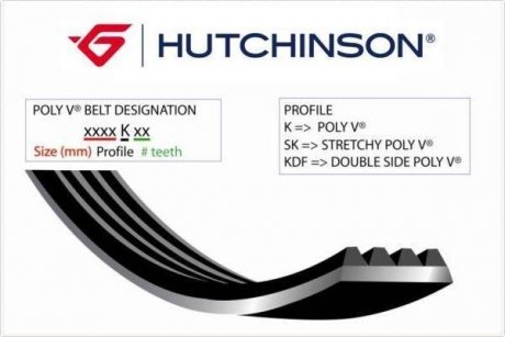 Ремінь генератора Audi A8/Q7 3.0TDI 07-18 (6PK2540) HUTCHINSON 2540 K 6 (фото 1)