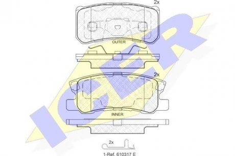 Колодки гальмівні (задні) Mitsubishi Outlander 06-12/Pajero 90-/Peugeot 4007/4008 07- (Akebono) ICER 181375-202 (фото 1)