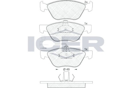 Колодки гальмівні (передні) 145/146/147/156/GT/Spider 95-10/FB369927:B369950iat Bravo 07-14 (+датчики) ICER 181601 (фото 1)