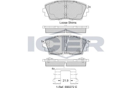 Колодки гальмівні (передні) Dodge i10 07-/Kia Picanto/Ray 11- ICER 182034