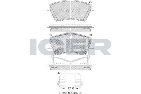 Тормозные колодки передние Hyundai Elantra 05- (Mando) (з датчиком) ICER 182314