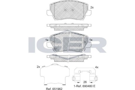 Колодки гальмівні (передні) Kia Picanto 17- (Akebono) (+ датчик) ICER 182325