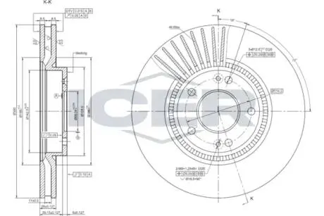 Диск гальмівний (передній) Hyundai Tucson 05-/ I30 II 11-/Kia Cee\'D/ Cerato III 13- (300x28) ICER 78BD0586-2