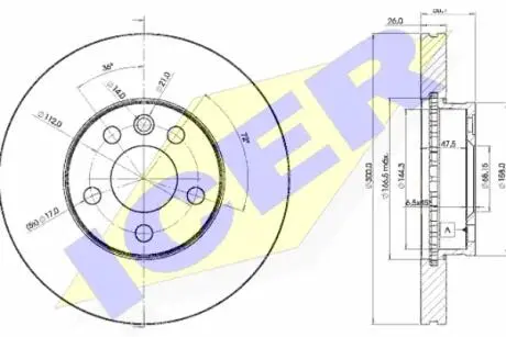 Диск гальмівний (передній) Ford Galaxy 95-06/VW Sharan 95-10/T4 96-03 (300x26) (з покр) (вент.) ICER 78BD1531-2