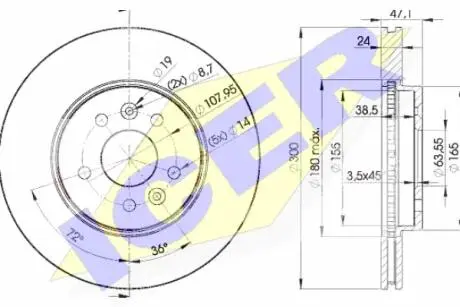 Диск гальмівний (передній) Ford Mondeo III 00-07/Jaguar X-Type 01-09 (300x24) (вент.) ICER 78BD6767-2