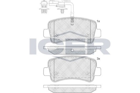 Колодки гальмівні (задні) Renault Master III/Opel Movano B/Nissan NV400 10- (+датчик)(однокатковий) ICER LM2001