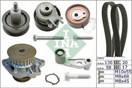 Комплект ГРМ + помпа VW Golf/Bora/Seat 1.4 V16 97-06(130x20/58x17) INA 530 0360 30 (фото 1)