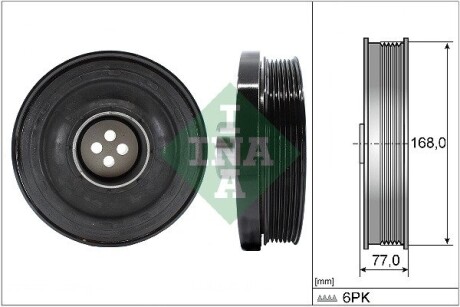 Шкив коленвала BMW 1 (E81)/3 (E90)/X1 (E84)/5 (E60)/X3 (E83/F25) 2.0D 04- (6PK), N47/M47 INA 544 0130 10 (фото 1)