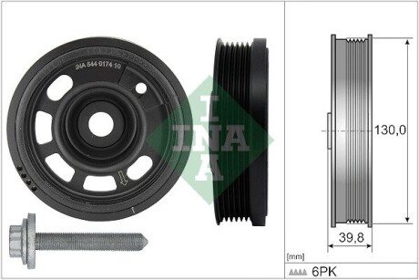 Шків колінвалу Skoda Fabia/Rapid/VW Polo 1.0 TSI 14- (6PK) +болт INA 544 0174 20 (фото 1)