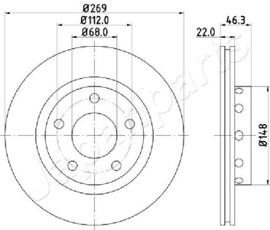 Тормозной диск задний (вентил.) audi a8 96-01 (269*22) Japanparts DP-0913