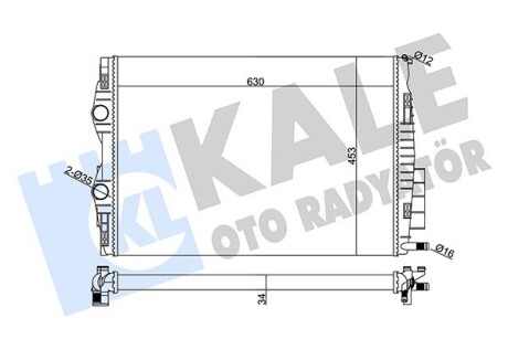 KALE RENAULT Радіатор системи охолодження двигуна GRAND SCENIC II 1.9 04-, MEGANE II 1.9 02-, SCENIC II 1.9 03- KALE OTO RADYATOR 355830