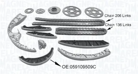 VW К-т ланцюга ГРМ TOUAREG 3.0 V6 TDI 10-, AUDI MAGNETI MARELLI 341500001590