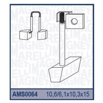 Щетки стартера (10,6x6,1x10,3x15) renault: 11 19 21 valeo [940113190064] MAGNETI MARELLI AMS0064