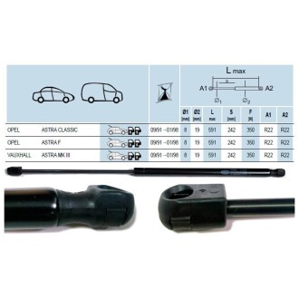 Газовый амортизатор (gas spring) opel astra classic 98-03 tailgate - hatchback, 3 and 5 doors [430719007600] MAGNETI MARELLI GS0076