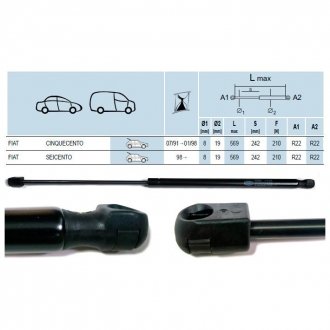 Газовый амортизатор багажника fiat cinquecento 07/91-01/98 tailgate - hatchback [430719008000] MAGNETI MARELLI GS0080