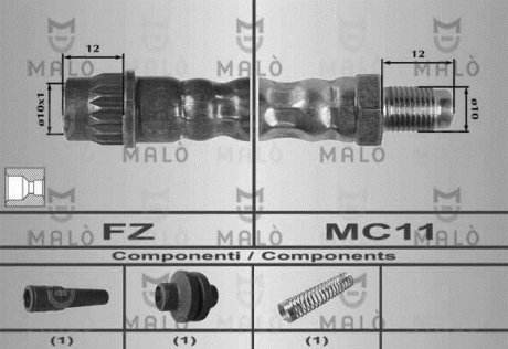 Шланг тормозной передний fiat scudo+abs l=450mm MALO 80159 (фото 1)