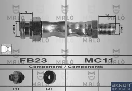 Шланг тормозной передний fiat doblo 00-09, doblo (119) 05-н.в. MALO 80448