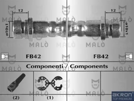Шланг тормозной задний fiat doblo 00-09, doblo (119) 01-н.в., doblo cargo (223) 01-н.в. MALO 8916