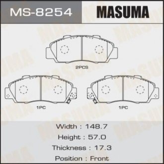 Колодка тормозная передняя Honda Accord (-02), Civic (-00), CR-V (-01), HR-V (-0 MASUMA MS8254 (фото 1)