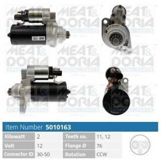 MEATDORIA AUDI Стартер A3 (8P1) 1.6 TDI 09-12, A1 (8X1, 8XK) 1.6 TDI 10-15, SEAT, SKODA, VW MEAT & DORIA 5010163 (фото 1)