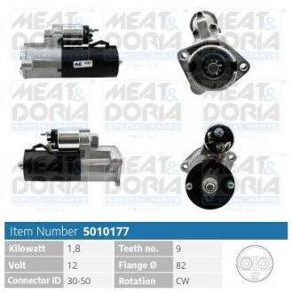 MEATDORIA AUDI Стартер A4 B6 (8E2) 1.9 TDI 00-04, VW PASSAT B5.5 (3B3) 1.9 TDI 00-05 MEAT & DORIA 5010177 (фото 1)