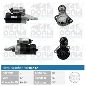 MEATDORIA AUDI Стартер A4 B5 (8D2) 2.5 TDI 97-00, SKODA SUPERB I (3U4) 2.5 TDI 01-03, VW PASSAT B5.5 (3B3) 2.5 TDI 00-05 MEAT & DORIA 5010232