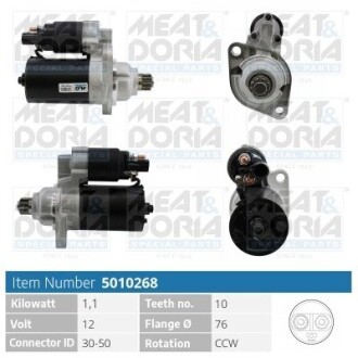 MEATDORIA AUDI Стартер A3 (8P1) S3 quattro 06-12, SEAT, SKODA, VW MEAT & DORIA 5010268