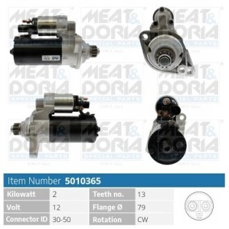 MEATDORIA AUDI Стартер A1 (8X1, 8XK) 1.6 TDI 14-18, SEAT, SKODA, VW MEAT & DORIA 5010365