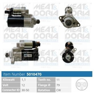 MEATDORIA AUDI Стартер A3 (8V1, 8VK) S3 quattro 14-16, VW JETTA IV 2.0 TSI 12-17, SKODA OCTAVIA III Combi (5E5, 5E6) 2.0 TSI RS 15-20 MEAT & DORIA 5010470