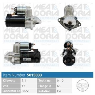 MEATDORIA OPEL стартер Chevrolet,Daewoo, Agila,Ascona,Astra F/G,Combo,Vectra A/B MEAT & DORIA 5015033