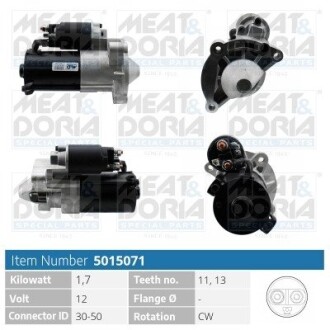 MEATDORIA FIAT Стартер SCUDO 1.9 D 98-06, CITROEN, PEUGEOT, HYUNDAI MEAT & DORIA 5015071 (фото 1)